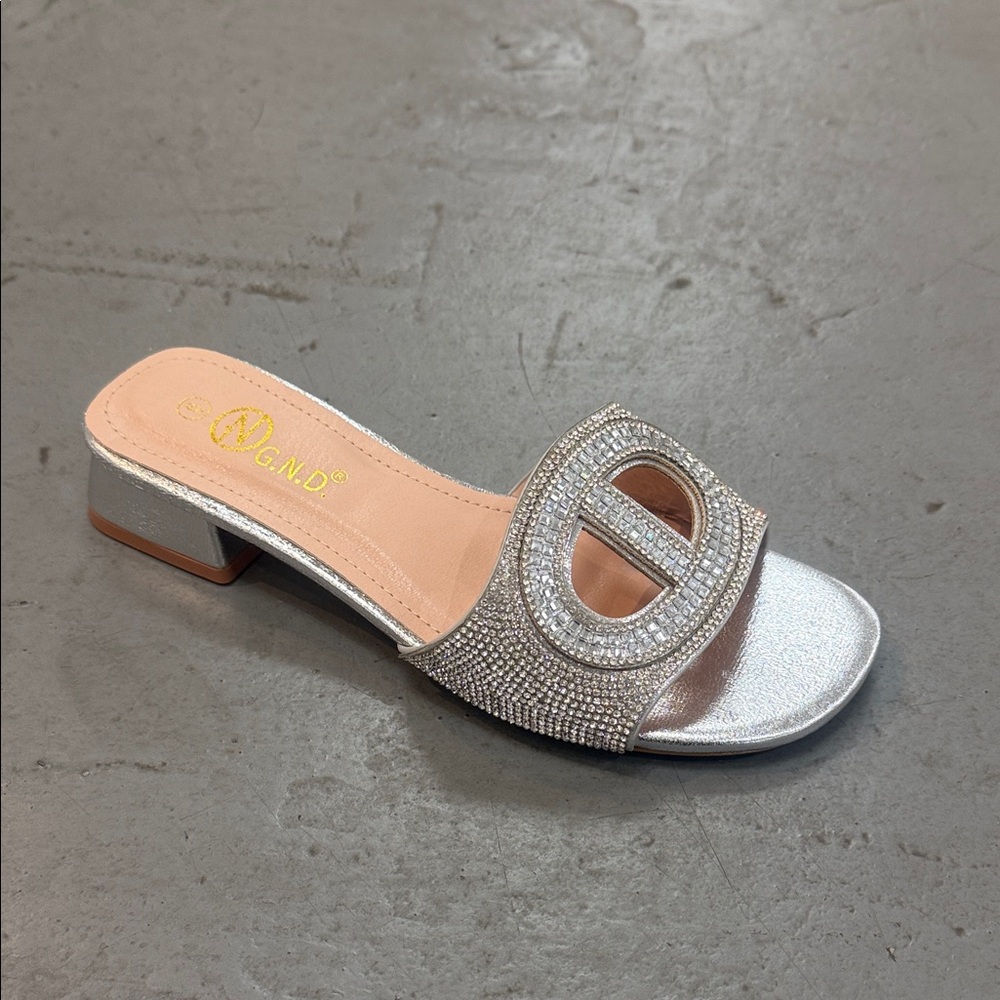 Silver Crystal Embellished Slide Mule